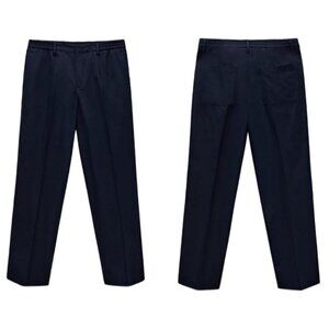 ZARA WIDE FIT POPLIN PANTS SS22 NAVY BLUE | 4616/076